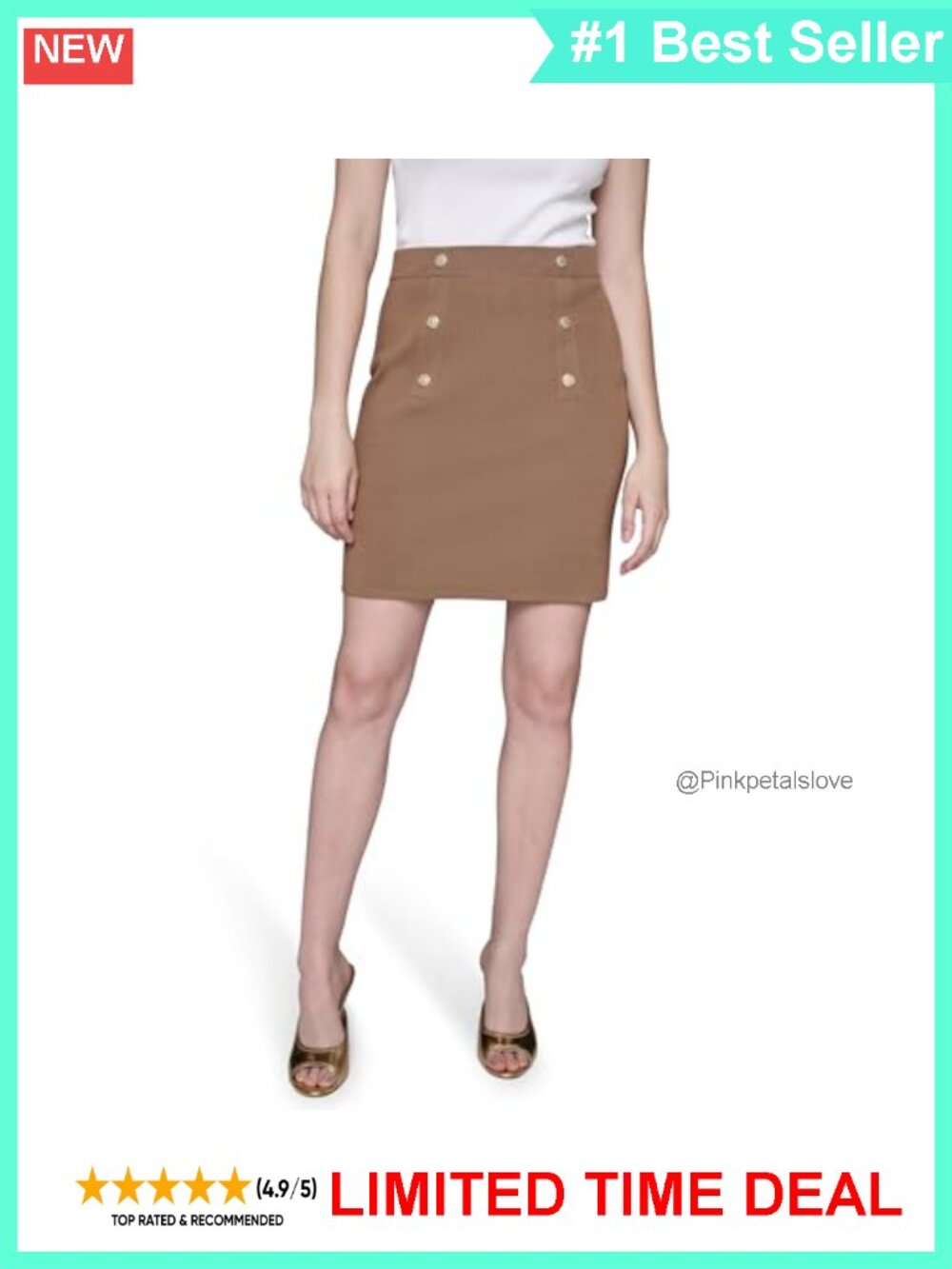 Straight Button Detail Classic Skirt High Rise Travel Wardrobe Essential